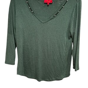 Jennifer Lopez Forest Green V-Neck Sweater with Stud Accents